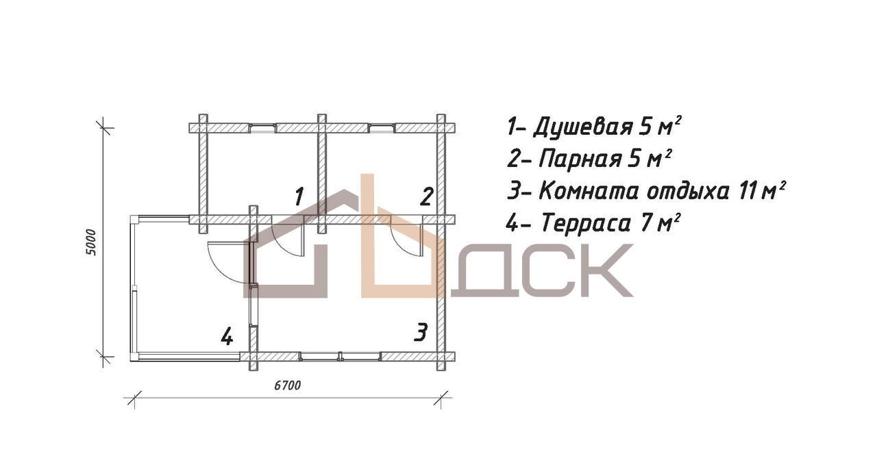 Проект бани с беседкой под одной крышей 5*6,7 м